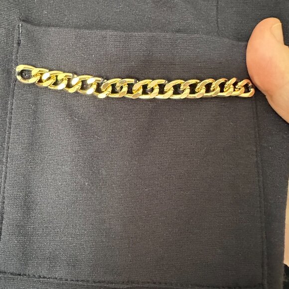 Navy Blue Blazer with Gold Chain Accents - Picture 5 of 7